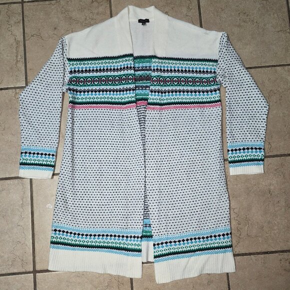 Talbots Breton Fair Isle Cardigan Size Large Cozy Sweater Ivory White - Picture 2 of 7